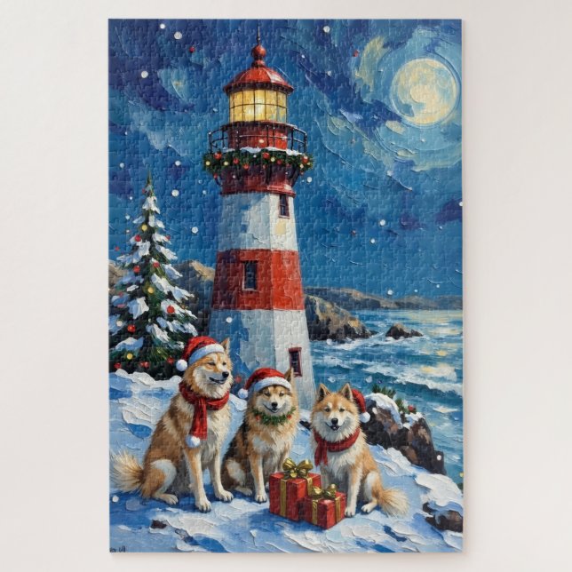 Puzzle Faro de Navidad Samoyed Fiesta (Vertical)
