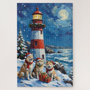 Puzzle Faro de Navidad Samoyed Fiesta