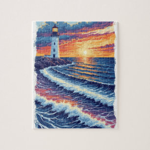 Puzzle Faro del cielo al atardecer
