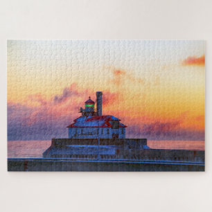Puzzle Faro Duluth Minnesota con humo de mar