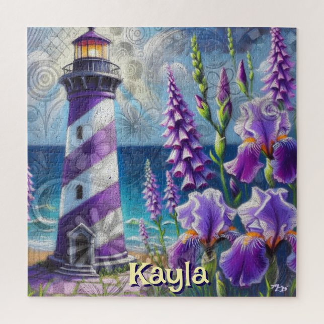 Puzzle Faro morado con Foxglove e Iris personalizado (Vertical)