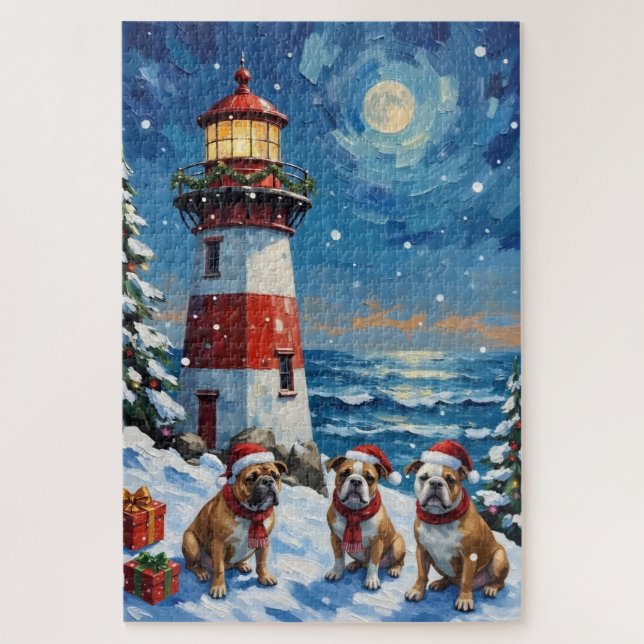 Puzzle Faro Navideño de Bulldog Fiesta (Vertical)
