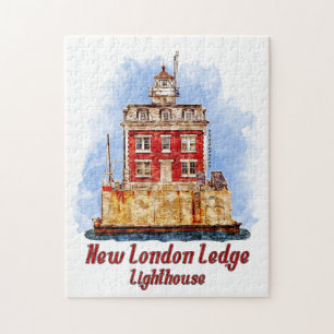 Puzzle Faro New London Ledge acuarela Connecticut