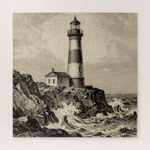 Puzzle Faro rayado vintage Costa tormentosa