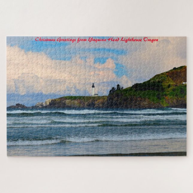 Puzzle Faro Yaquina Oregon. Felicitaciones de Navidad (Horizontal)