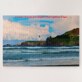 Puzzle Faro Yaquina Oregon. Saludos de Navidad