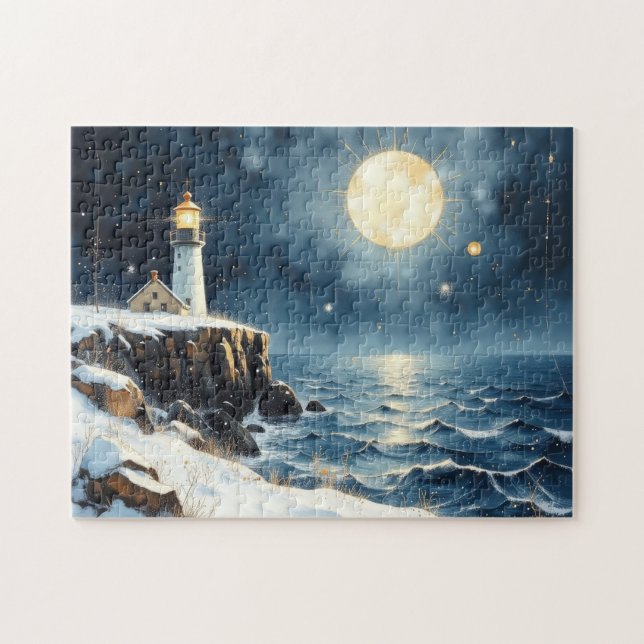 Puzzle farol pintado de invierno (Horizontal)