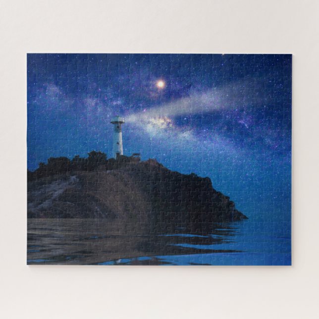 Puzzle Faros | Faro nocturno estrellado (Horizontal)