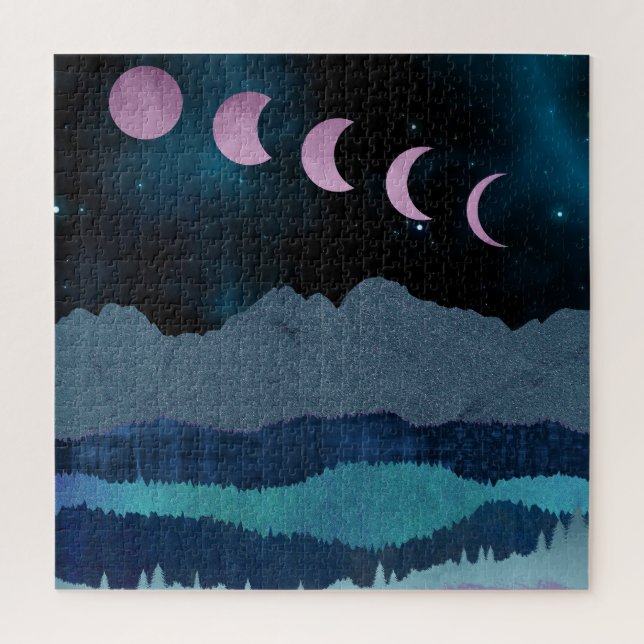 Puzzle Fases de la Luna Rosa Paisaje (Vertical)
