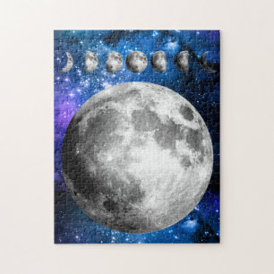 Puzzle Fases lunares y estrellas brillantes del universo,