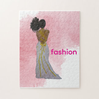 Puzzle Fashionista negra con afro puff