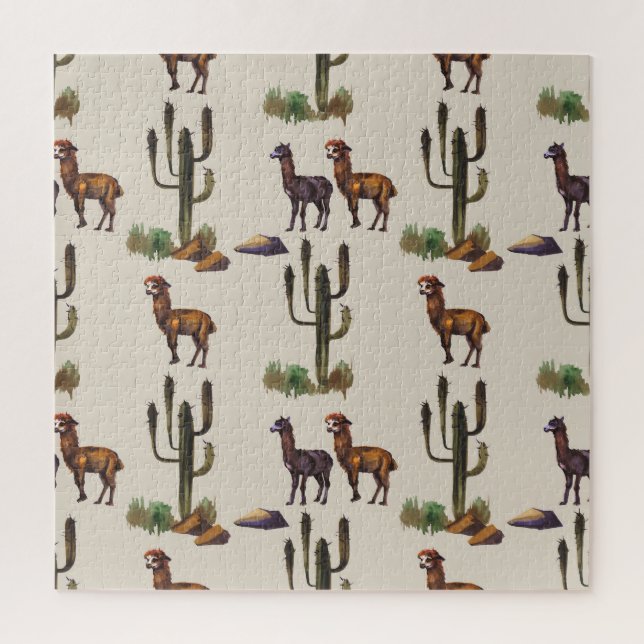 Puzzle Fauna alpaca de Llama, patrón acuarela. (Vertical)