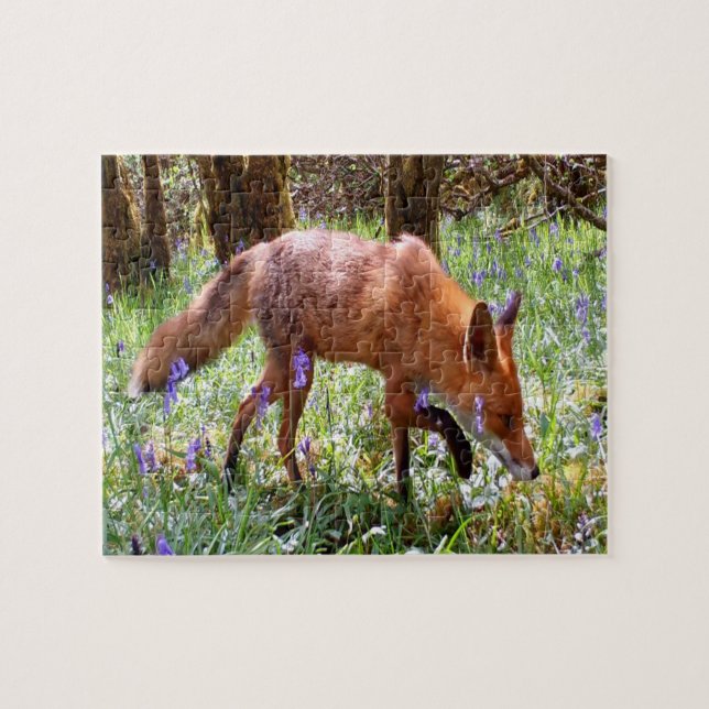 Puzzle Fauna del bosque Zorro rojo Campanillas de primave (Horizontal)
