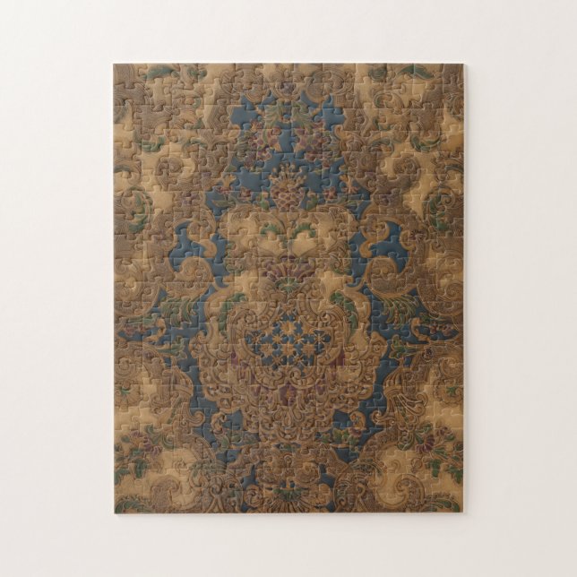 Puzzle Faux Tooled Leather Gold Scrollwork (Vertical)