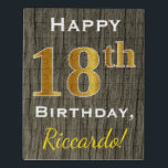 Puzzle Faux Wood, Faux Gold 18th Birthday   Custom Name<br><div class="desc">Este sencillo diseño de rompecabezas presenta el mensaje "Feliz 18º cumpleaños",  con el "18º" con un falso aspecto dorado. También tiene un nombre personalizado y un fondo de apariencia de madera falsa. Se podría dar a alguien que esté celebrando su decimoctavo cumpleaños. [~Z0000067]</div>