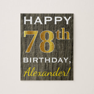 Puzzle Faux Wood, Faux Gold 78th Birthday + Custom Name