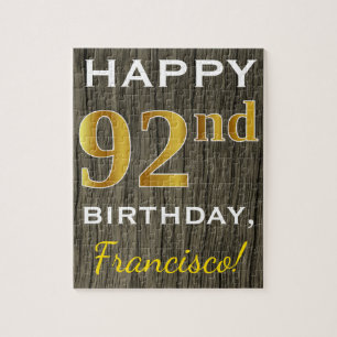 Puzzle Faux Wood, Faux Gold 92nd Birthday + Custom Name