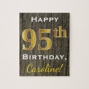 Puzzle Faux Wood, Faux Gold 95th Birthday + Custom Name