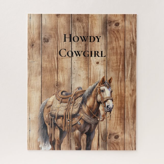 Puzzle Faux Wood Western Cowboy Cowgirl Horse (Vertical)