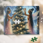 Puzzle Fe de bonito decorando el árbol de Navidad<br><div class="desc">Ilustracion de hadas o ángeles afroamericanos decorando un árbol de Navidad en un maravilloso país invernal. Hermoso fondo etéreo de cuento de hadas.</div>