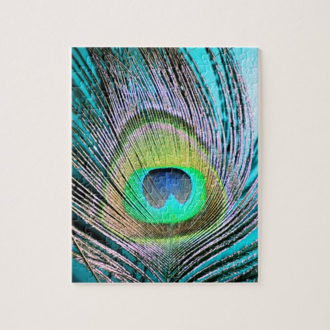 Puzzle Feather de pavo real sobre turquesa (Vertical)