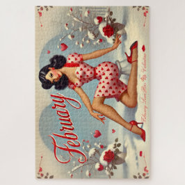 Puzzle Febrero Retro Brunette Pin Up Chica