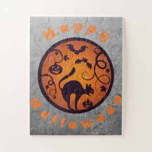 Puzzle Felices arañas y murciélagos de gatos negros en la