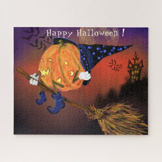 Puzzle Felices Calabaza de Brujas de Halloween volando co (Horizontal)