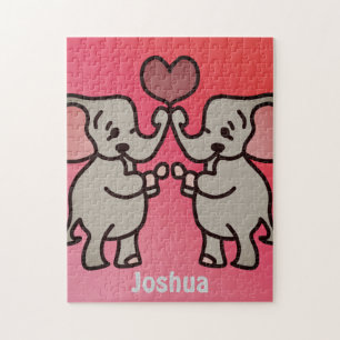 Puzzle Felices elefantes Minimalistas con corazón Amor