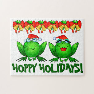 Puzzle Felices Fiestas Cartoon Navideño Ranas Campanas La