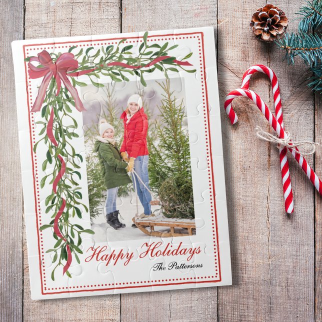 Puzzle Felices fiestas Mistletoe Red Bow Family Photo (Subido por el creador)