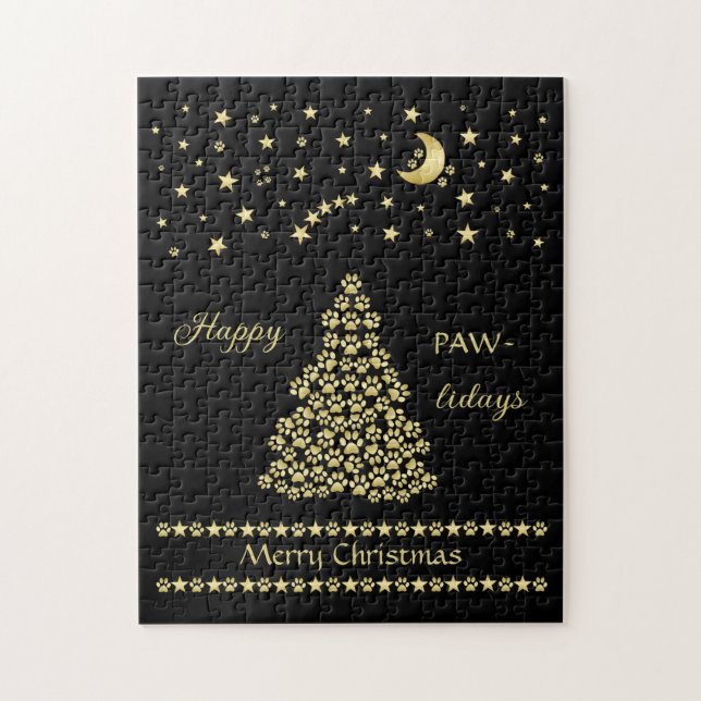 Puzzle Felices Pawlidays, árbol de navidad Gold brillante (Vertical)