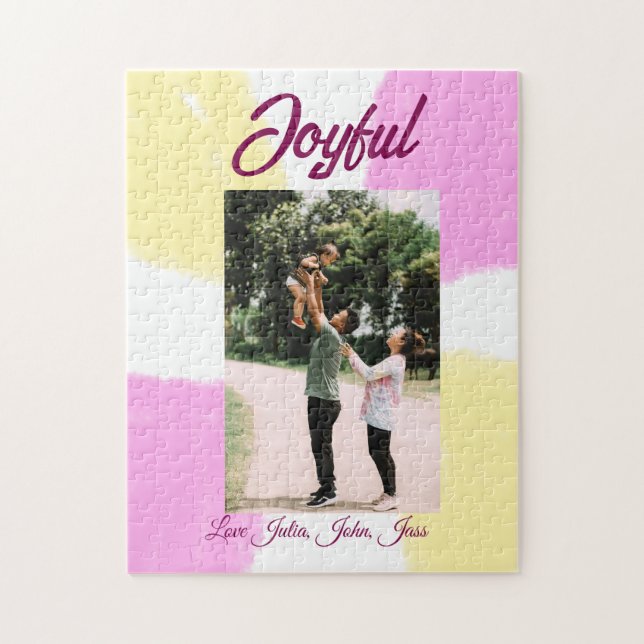 Puzzle Felices vacaciones de color amarillo rosa foto fam (Vertical)