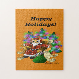 Puzzle Felices vacaciones Navidades Santa Cat
