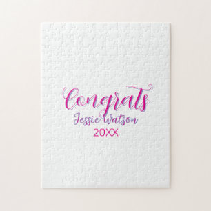 Puzzle Felicidades graduado rosa púrpura nombre año 20XX