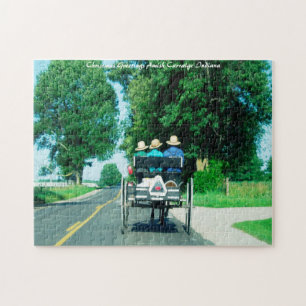 Puzzle Felicitaciones de Navidad. Carruaje Amish Indiana