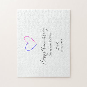 Puzzle Felicitar aniversario rosa corazón azul nombre fec