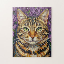 Puzzle Feline & Floral | Arte de gato artístico adorable 
