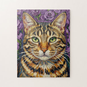 Puzzle Feline & Floral Arte de gato artístico adorable