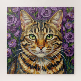 Puzzle Feline & Floral | Arte de gato artístico adorable 