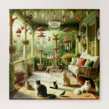 Feline Garden Cats on Sunlit Veranda
