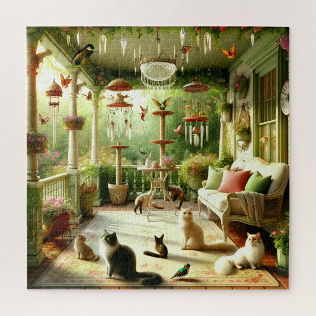 Puzzle Feline Garden Cats on Sunlit Veranda (Vertical)