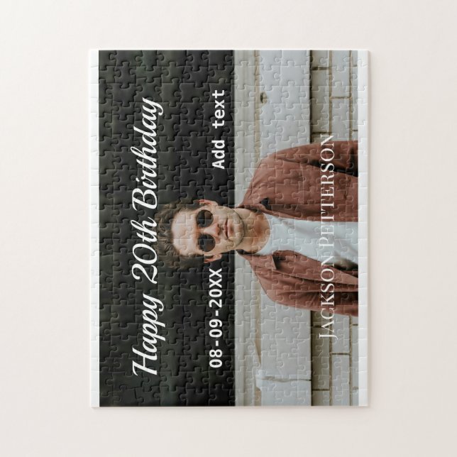 Puzzle Feliz 20 cumpleaños foto simple añadir nombre fech (Vertical)