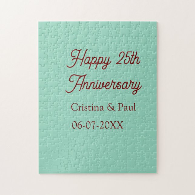 Puzzle Feliz 25 aniversario verde pastel boho retró (Vertical)