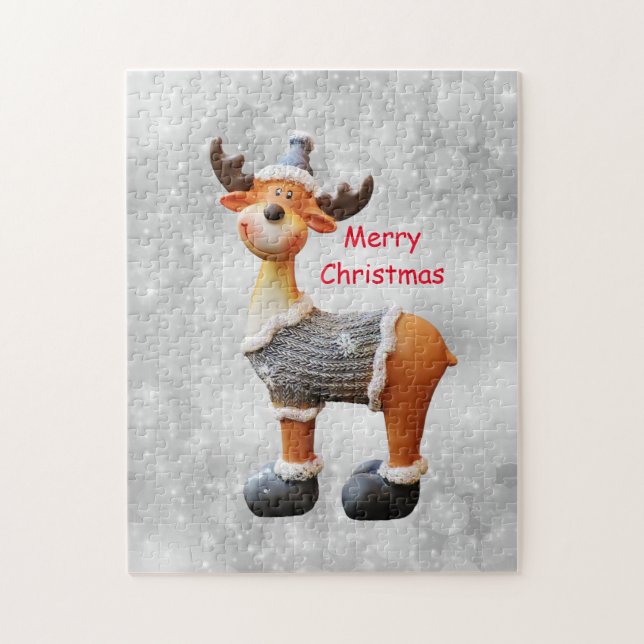 Puzzle Feliz alce de Navidad con un gorra (Vertical)