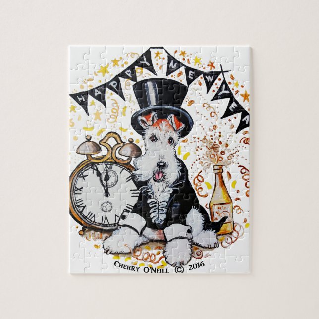 Puzzle Feliz Año Nuevo del fox terrier (Vertical)