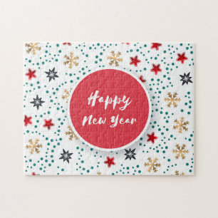 Puzzle Feliz Año Nuevo estrellas copos de nieve patrón co