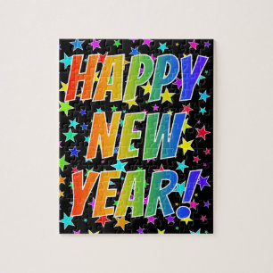 Puzzle "FELIZ AÑO NUEVO!" Texto del arco iris, modelo de