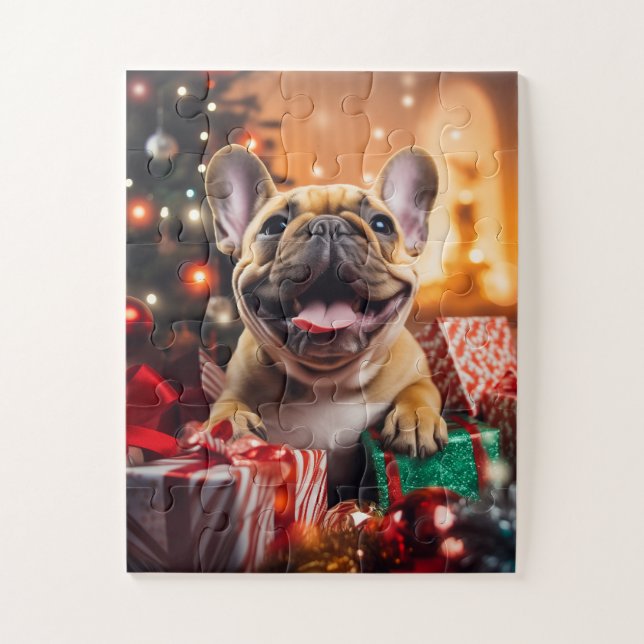 Puzzle Feliz Bulldog francés en la víspera de los Navidad (Vertical)