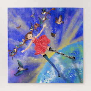Puzzle Feliz Chica con aves - Sucede